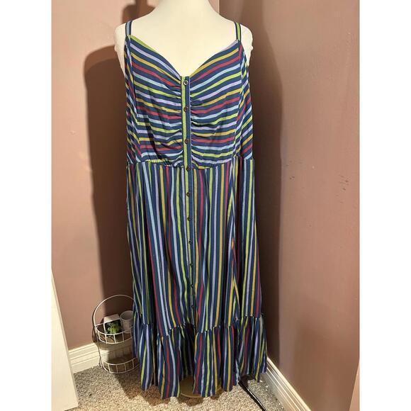 Torrid Sun Dress Womens Size 4 (3X) Striped Smocked Tiered Pockets - Picture 1 of 8